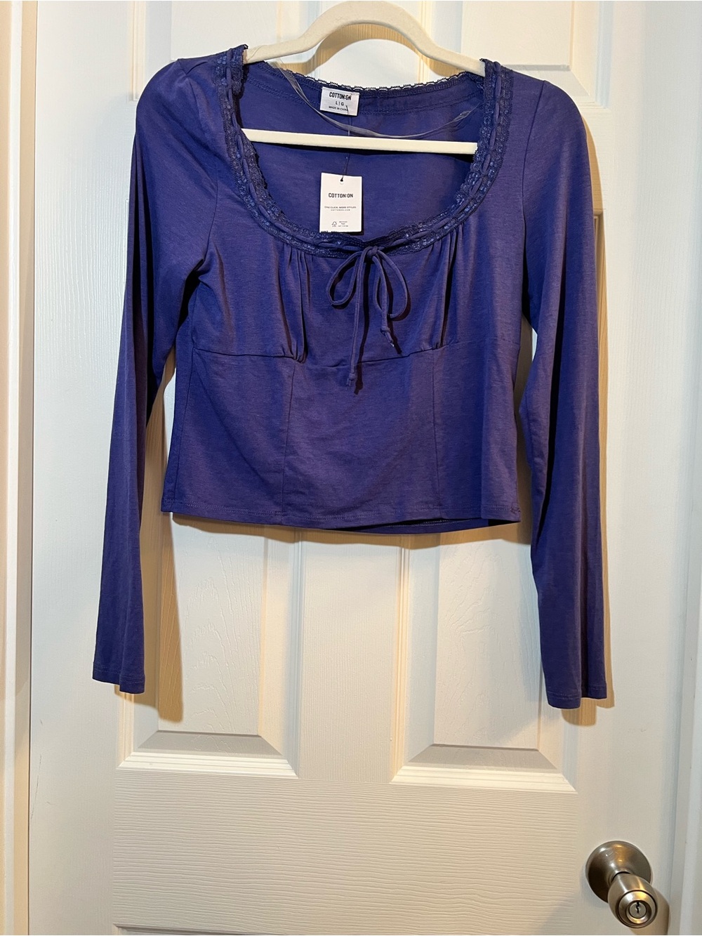 🦋 NWT Cotton On Purple Long-Sleeve Tie-Front Scoop Neck Top size large